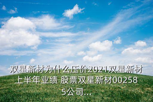 雙星新材為什么壓價(jià)2021雙星新材上半年業(yè)績(jī) 股票雙星新材002585公司...