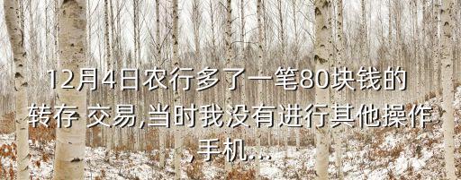 12月4日農(nóng)行多了一筆80塊錢的 轉存 交易,當時我沒有進行其他操作,手機...