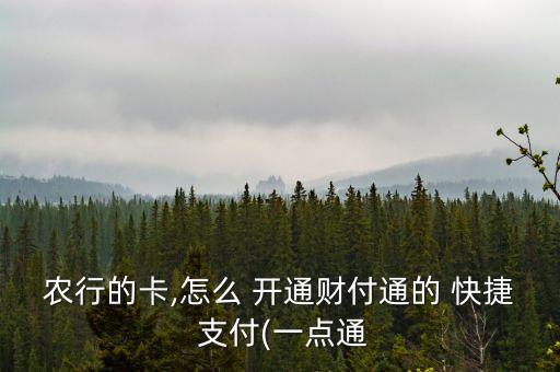 農行的卡,怎么 開通財付通的 快捷 支付(一點通