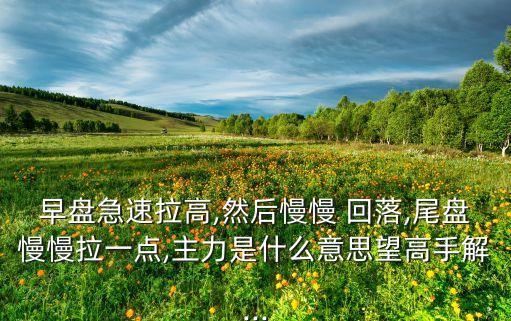 早盤(pán)急速拉高,然后慢慢 回落,尾盤(pán)慢慢拉一點(diǎn),主力是什么意思望高手解...