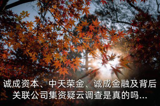誠(chéng)成資本、中天榮金、誠(chéng)成金融及背后關(guān)聯(lián)公司集資疑云調(diào)查是真的嗎...