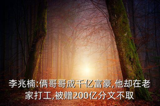 李兆楠:倆哥哥成千億富豪,他卻在老家打工,被贈200億分文不取