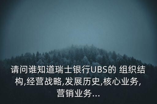 請問誰知道瑞士銀行UBS的 組織結構,經(jīng)營戰(zhàn)略,發(fā)展歷史,核心業(yè)務,營銷業(yè)務...