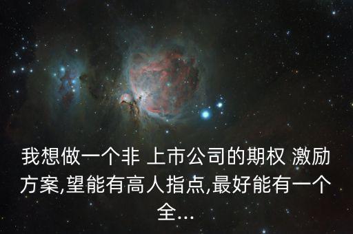 我想做一個(gè)非 上市公司的期權(quán) 激勵方案,望能有高人指點(diǎn),最好能有一個(gè)全...