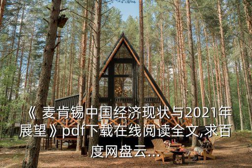 《 麥肯錫中國經濟現狀與2021年展望》pdf下載在線閱讀全文,求百度網盤云...