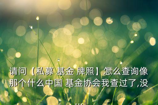 請(qǐng)問(wèn)【私募 基金 牌照】怎么查詢像那個(gè)什么中國(guó) 基金協(xié)會(huì)我查過(guò)了,沒(méi)...