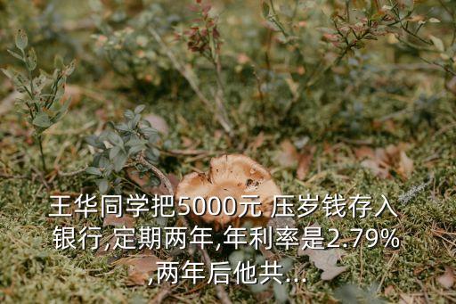 王華同學(xué)把5000元 壓歲錢(qián)存入 銀行,定期兩年,年利率是2.79%,兩年后他共...