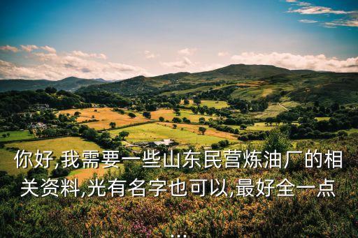 你好,我需要一些山東民營煉油廠的相關資料,光有名字也可以,最好全一點...