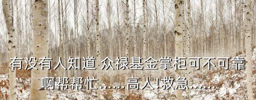有沒(méi)有人知道 眾祿基金掌柜可不可靠啊幫幫忙……高人!救急……