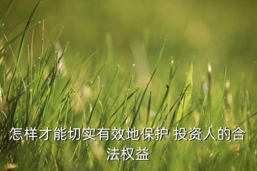 怎樣才能切實有效地保護(hù) 投資人的合法權(quán)益