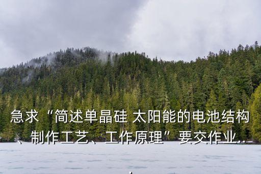 急求“簡(jiǎn)述單晶硅 太陽(yáng)能的電池結(jié)構(gòu)、制作工藝、工作原理”要交作業(yè)...