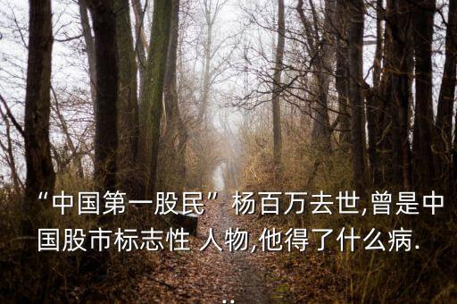 “中國(guó)第一股民”楊百萬去世,曾是中國(guó)股市標(biāo)志性 人物,他得了什么病...