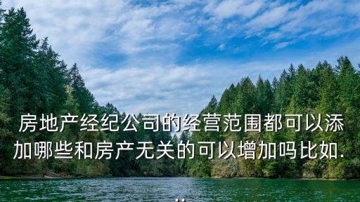  房地產(chǎn)經(jīng)紀(jì)公司的經(jīng)營(yíng)范圍都可以添加哪些和房產(chǎn)無關(guān)的可以增加嗎比如...