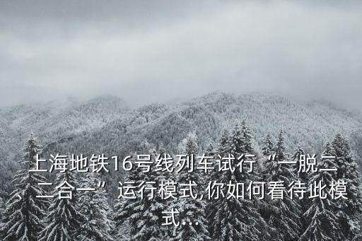  上海地鐵16號線列車試行“一脫二、二合一”運行模式,你如何看待此模式...