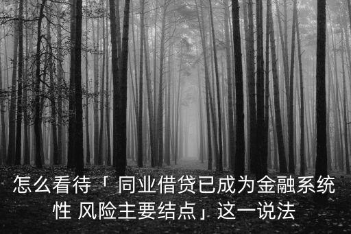 怎么看待「 同業(yè)借貸已成為金融系統(tǒng)性 風(fēng)險(xiǎn)主要結(jié)點(diǎn)」這一說法