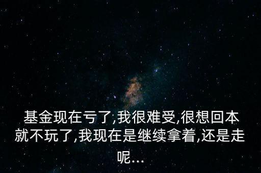  基金現(xiàn)在虧了,我很難受,很想回本就不玩了,我現(xiàn)在是繼續(xù)拿著,還是走呢...