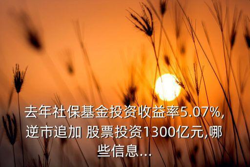 去年社?；鹜顿Y收益率5.07%,逆市追加 股票投資1300億元,哪些信息...